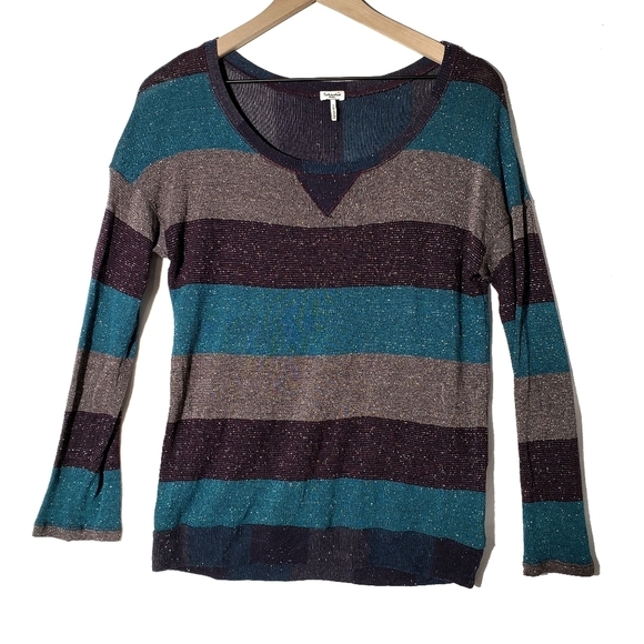 Splendid Metallic Stripe Top‎ S Teal Purple Grey Long Sleeve Tee - Picture 1 of 6